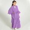 Abaya for Girls Kids Muslim Dress Flowy Chiffon Three Layered Cardigan Modest Kaftan Dress with Hijab Dubai Arabian Robe Islamic Long Maxi Dress Casual Kimono Purple 3-4 Years view 2