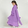 Abaya for Girls Kids Muslim Dress Flowy Chiffon Three Layered Cardigan Modest Kaftan Dress with Hijab Dubai Arabian Robe Islamic Long Maxi Dress Casual Kimono Purple 3-4 Years view 4
