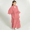 Abaya for Girls Kids Muslim Dress Flowy Chiffon Three Layered Cardigan Modest Kaftan Dress with Hijab Dubai Arabian Robe Islamic Long Maxi Dress Casual Kimono Dusty pink 9-10 Years view 2