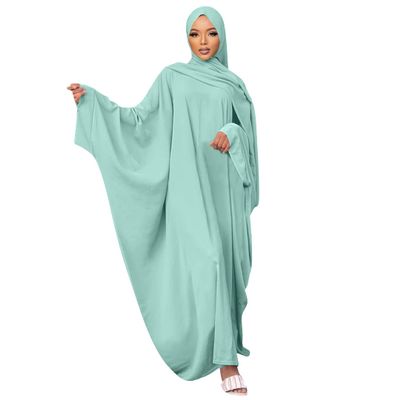 Abayas for Women Abaya Full Length Dubai Turkey Kaftan Jilbab Burkas Muslim Hijab Dress Batwing Sleeve Arabian Robe Ramadan Prayer Dresses Modest Islamic Casual Clothes Mint Green + Hijab One Size