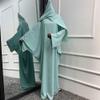 Abayas for Women Abaya Full Length Dubai Turkey Kaftan Jilbab Burkas Muslim Hijab Dress Batwing Sleeve Arabian Robe Ramadan Prayer Dresses Modest Islamic Casual Clothes Mint Green + Hijab One Size view 4