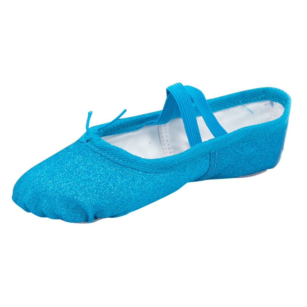Ballet Shoes Split-Sole Glitter Flat Yoga Dance Shoes for Girls Toddler/Kid Pin Ballet Slippers (Sky Blue, 4 Big Kids)