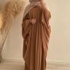 Abayas for Women Abaya Full Length Dubai Turkey Kaftan Jilbab Burkas Muslim Hijab Dress Batwing Sleeve Arabian Robe Ramadan Prayer Dresses Modest Islamic Casual Clothes Khaki + Hijab One Size view 3