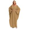 Abayas for Women Abaya Full Length Dubai Turkey Kaftan Jilbab Burkas Muslim Hijab Dress Batwing Sleeve Arabian Robe Ramadan Prayer Dresses Modest Islamic Casual Clothes Khaki + Hijab One Size view 4