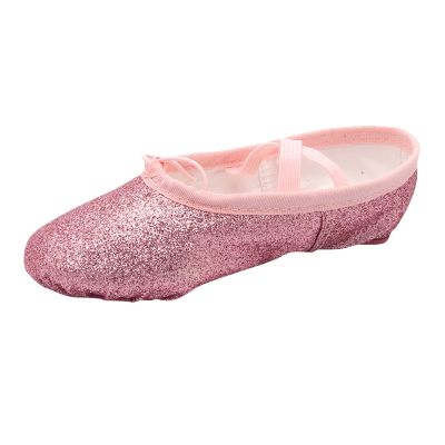 Ballet Shoes Split-Sole Glitter Flat Yoga Dance Shoes for Girls Toddler/Kid Pin Ballet Slippers (Pink, 4 Big Kids)