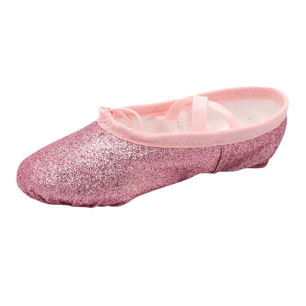 Ballet Shoes Split-Sole Glitter Flat Yoga Dance Shoes for Girls Toddler/Kid Pin Ballet Slippers (Pink, 4 Big Kids)