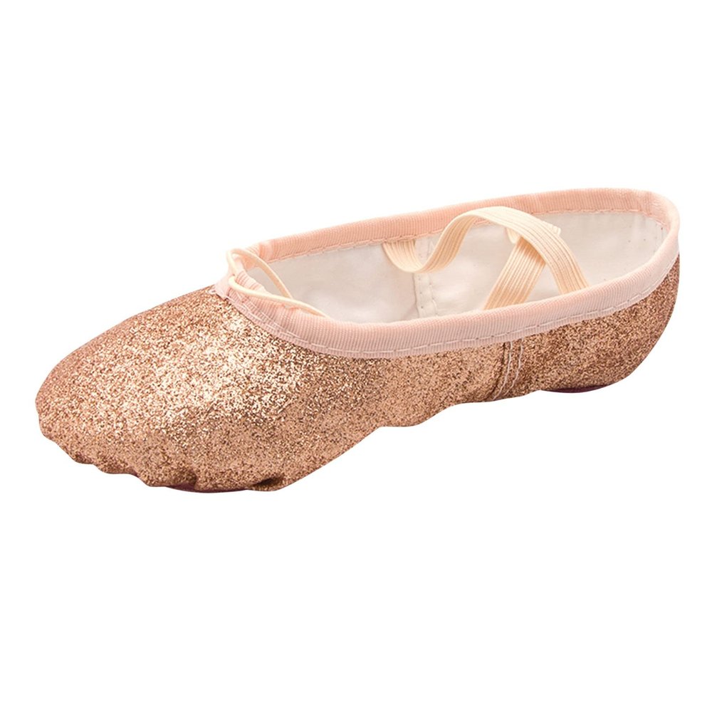 Ballet Shoes Split-Sole Glitter Flat Yoga Dance Shoes for Girls Toddler/Kid Pin Ballet (Rose Gold, 10.5 Little Child)