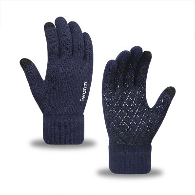 DaMga Love warm men and women knitted touch screen gloves winter outdoor riding cold and warm velvet jacquard gloves, One-size-fits-all, G1705 Dark Blue Anti-slip