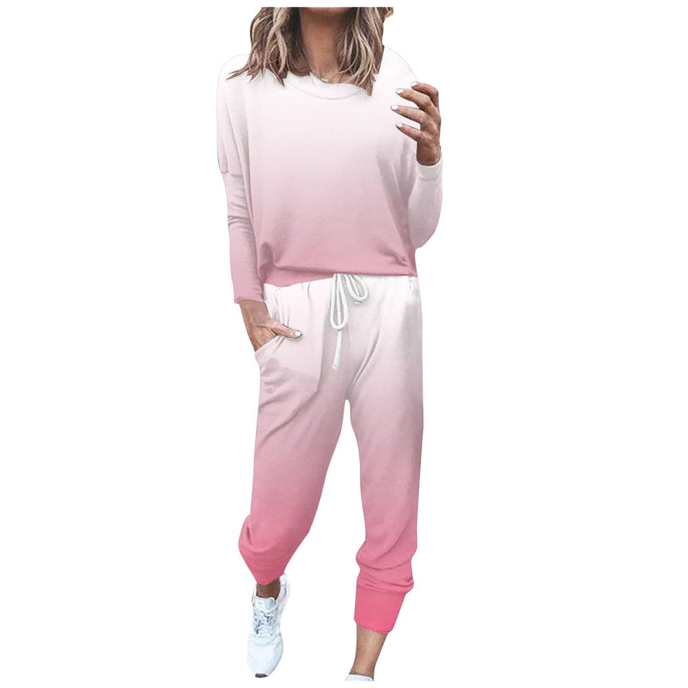 Jogging Suits for Women Long Sleeve Crewneck Pullover with Track Pant 2 Piece Lounge Set Sweatsuit Travel Outfits
