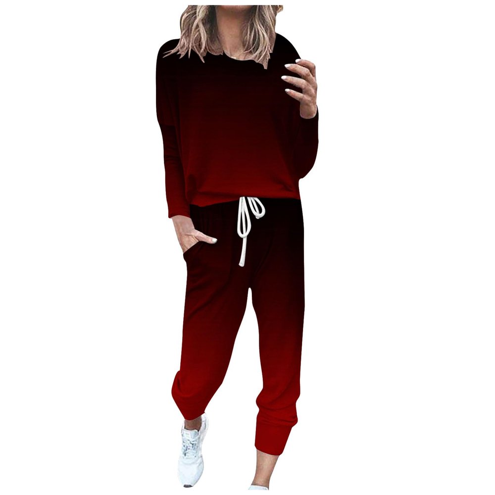 Jogging Suits for Women Long Sleeve Crewneck Pullover with Track Pant 2 Piece Lounge Set Sweatsuit Travel Outfits