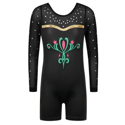 BAOHULU Leotard for Girls Gymnastics Toddler Tank Biketards Shorts Shiny Mesh Kids Dancewear B217_BlackFlower_140