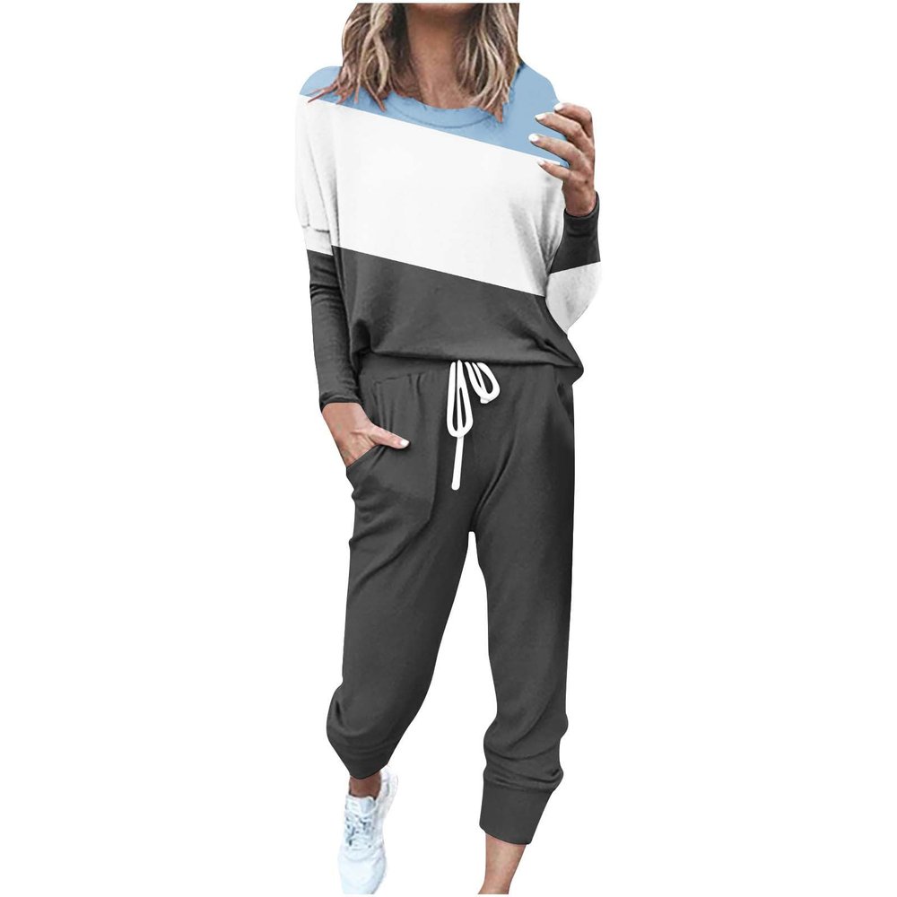 Jogging Suits for Women Long Sleeve Crewneck Pullover with Track Pant 2 Piece Lounge Set Sweatsuit Travel Outfits