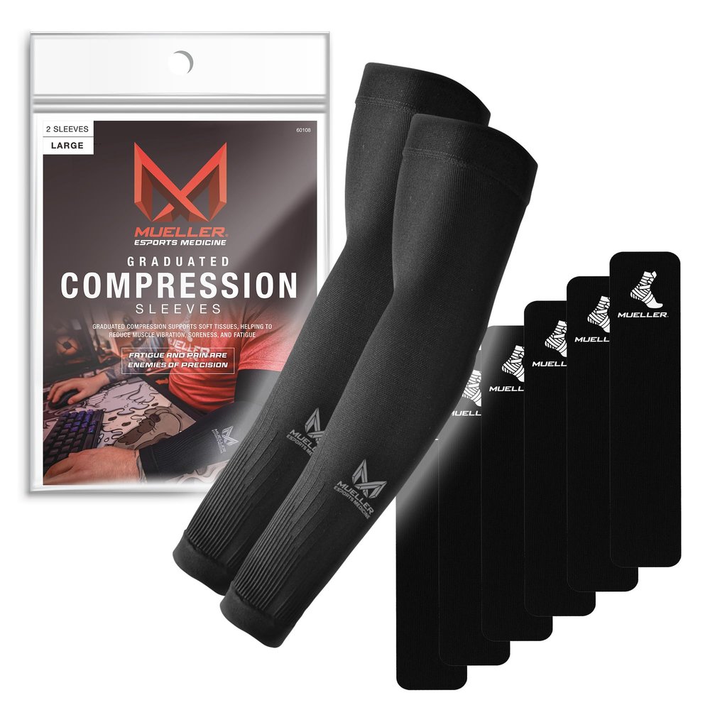 MUELLER Esports Medicine True Graduated Compression Gaming Arm Sleeves, For Men and Women, Fits Left and Right Arm, Black, Medium