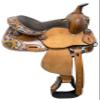 Equitem 12" Western Pony Youth Leather Saddle with Hand Painted Flower and Matching Color Suede Seat (Brown) view 1
