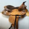 Equitem 12" Western Pony Youth Leather Saddle with Hand Painted Flower and Matching Color Suede Seat (Brown) view 2