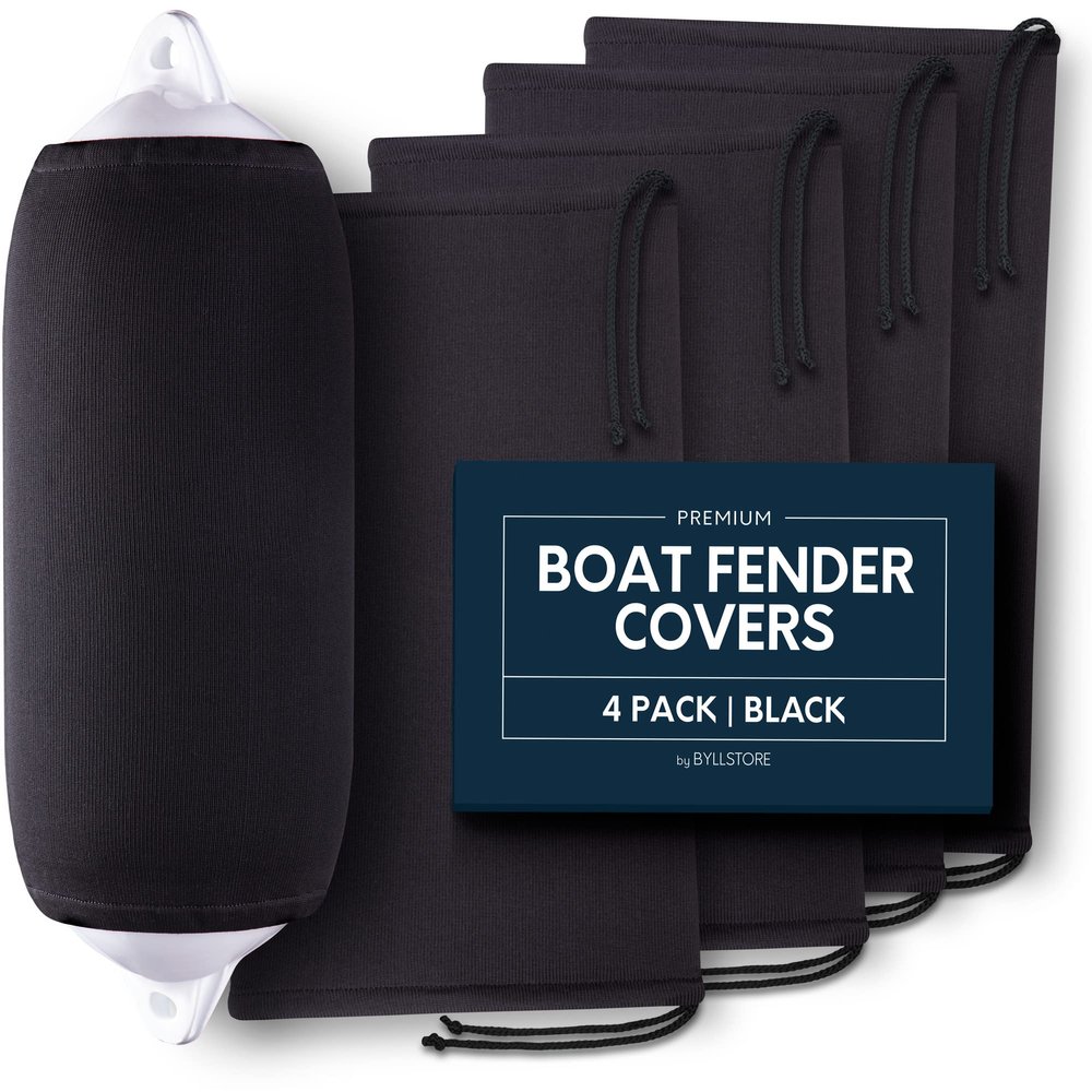 Byllstore Boat Fender Covers | Several Size Options Available | Black & Navy Blue | 1, 2 & 4-Pack | Polyester (4-Pack, Black, 12 x 34)