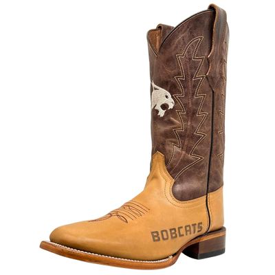 Vaccari Men's Weston Genuine Mocha/Tan Leather TS Bobcats Embroidery & Lasered Vamp Broad Square Toe Cowboy Boots - 9 D