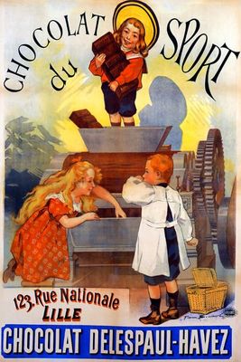 Chocolat Du Sport Delespaul Havez Children Chocolate Prize Vintage Poster Reproduction (16 X 24 Image Size Canvas)