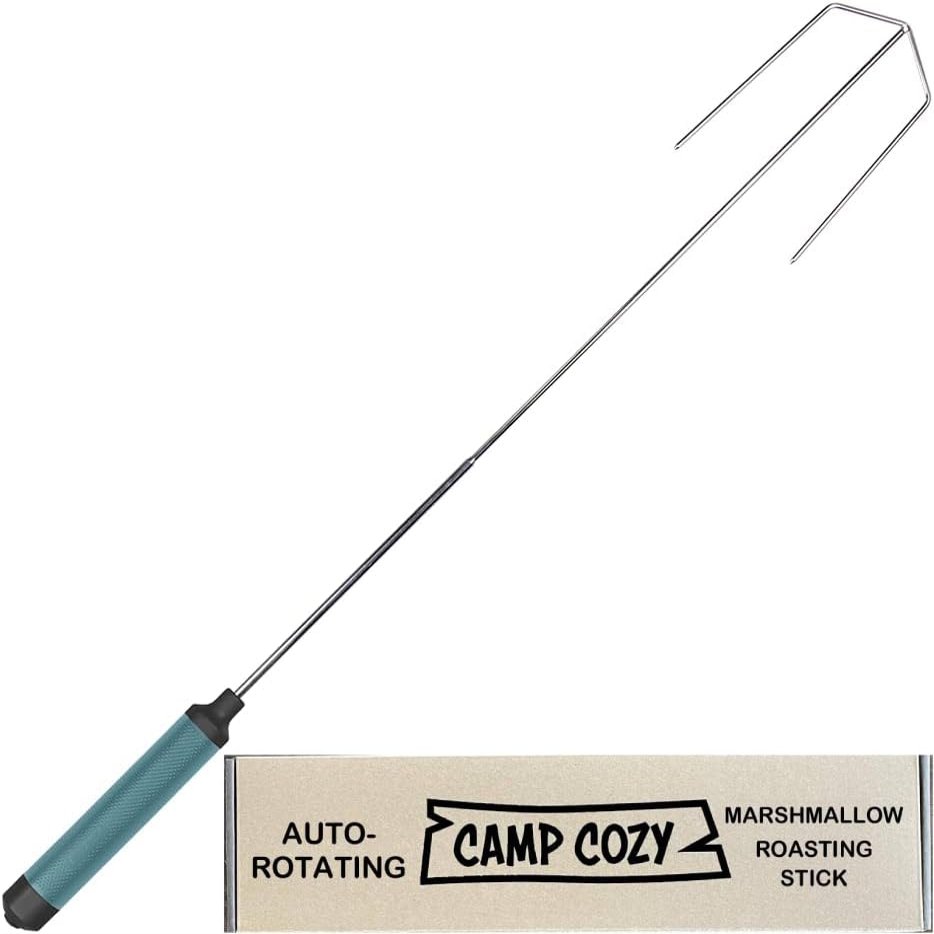 Camp Cozy HotRod Automatic Rotating Hot Dog and Marshmallow Roasting Stick Premium Campfire Tool for Smores, BBQ, and Camping Compact, Durable, and Fun for All Ages - BLUE