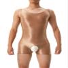Jugaoge Mens Oily Glossy One Piece Open Crotch Bodysuit Swimming Suits Sleeveless Swimwear Yoga Jumpsuit Coffee Large view 1