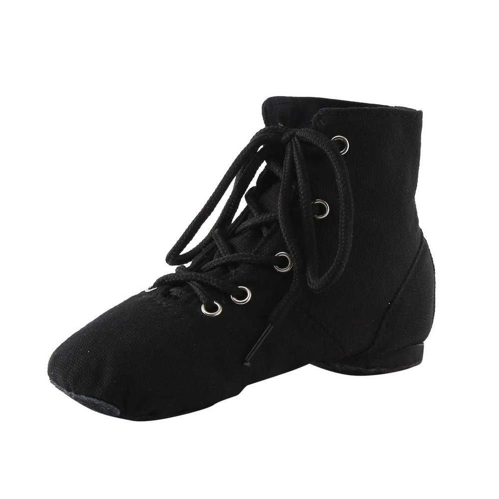 Children Leather Jazz Dancing Shoes High Heel Leather Lace-up Jazz Yoga Ballet Shoes (Little (Black, 5.5 Big Kids)