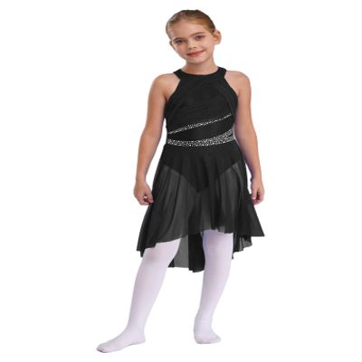easyforever Kids Girls Sleeveless Shiny Rhinestone Lyrical Ballet Leotard Dress Contemporary Modern Latin Dance Costume Black 12 Years