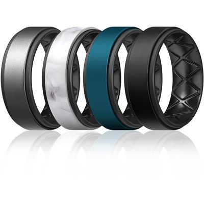 Egnaro Silicone Rings for Men 1/4/5/6/7 Multipack of Breathable Mens Silicone Rubber Wedding Rings Bands - Step Edge