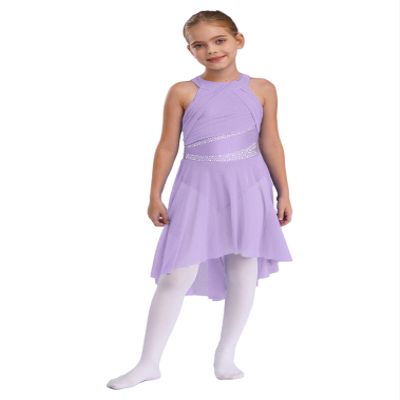 easyforever Kids Girls Sleeveless Shiny Rhinestone Lyrical Ballet Leotard Dress Contemporary Modern Latin Dance Costume Lavender 14 Years