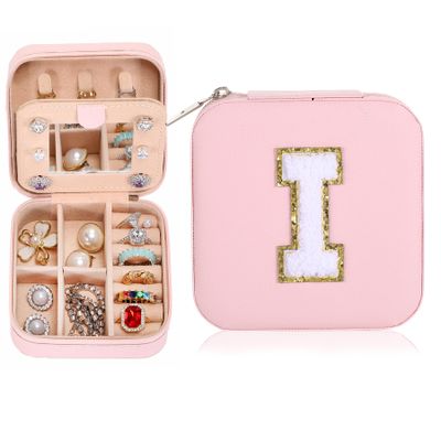 Canboer Small Jewelry Box Travel Jewelry Case Jewelry Holder Organizer,Travel Essentials Box Jewelry Organizer,Personalized Birthday Gifts for Teen Girls Women Initial I, pink