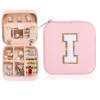 Canboer Small Jewelry Box Travel Jewelry Case Jewelry Holder Organizer,Travel Essentials Box Jewelry Organizer,Personalized Birthday Gifts for Teen Girls Women Initial I, pink view 1