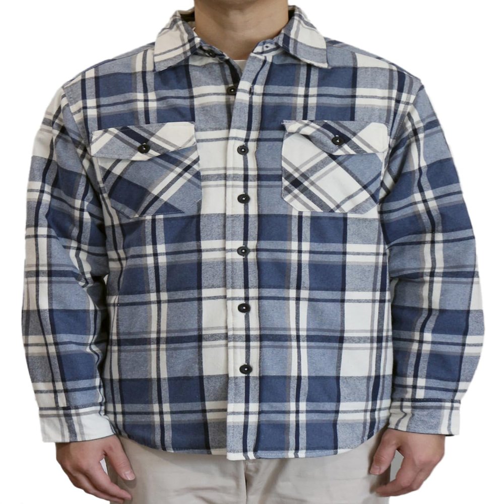 AIRNINE Men's Heavy Weight Quilted Lined Plaid Flannel Shirt Jacket (S to 5XL) (Blue_1128, 5X-Large)
