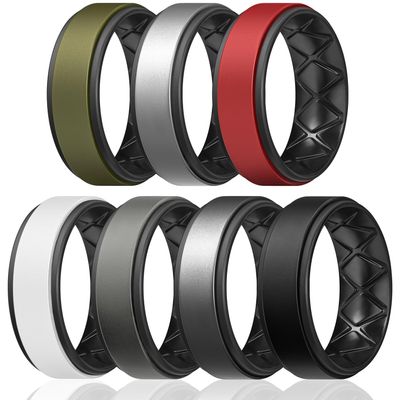 Egnaro Silicone Rings for Men 1/4/5/6/7 Multipack of Breathable Mens Silicone Rubber Wedding Rings Bands - Step Edge