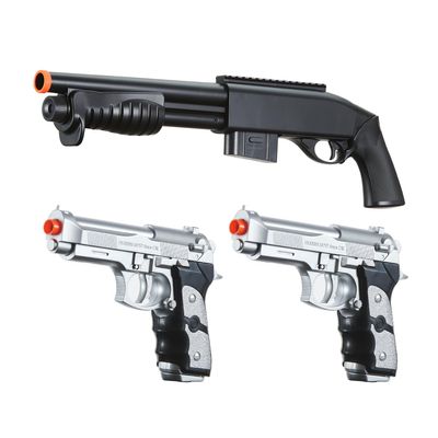 GoldenBall Airsoft Pump Spring-Powered Shotgun and Dual Bereta Pistols Starter Kit (Black)