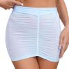 Agoky Women's See Through Mesh Sheer Mini Skirts Elastic Waistband Bodycon Stretch Ruched Skirts Blue One Size view 2