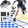 GHB Agility Ladder,Football Training Equipment Set,4 Agility Hurdles, 20 feet12 Rungs Speed Ladder,12 Disc Cones,Resistance Parachute, Jump Rope, 4 Resistance Bands (Blue)