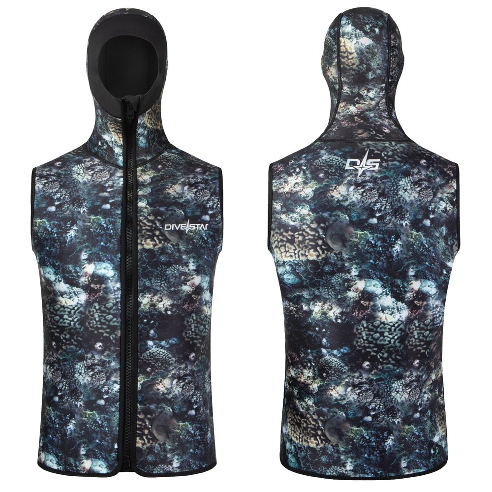3mm Neoprene Wetsuit Hooded Vest for Men Women,Black/Camouflage Sleeveless Diving Vest for Water Sports Surfing Snorkeling Swim (Camo-3mm, XL)