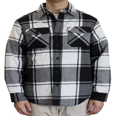 AIRNINE Men's Heavy Weight Quilted Lined Plaid Flannel Shirt Jacket (S to 5XL) (Black/White_1128, 3X-Large)