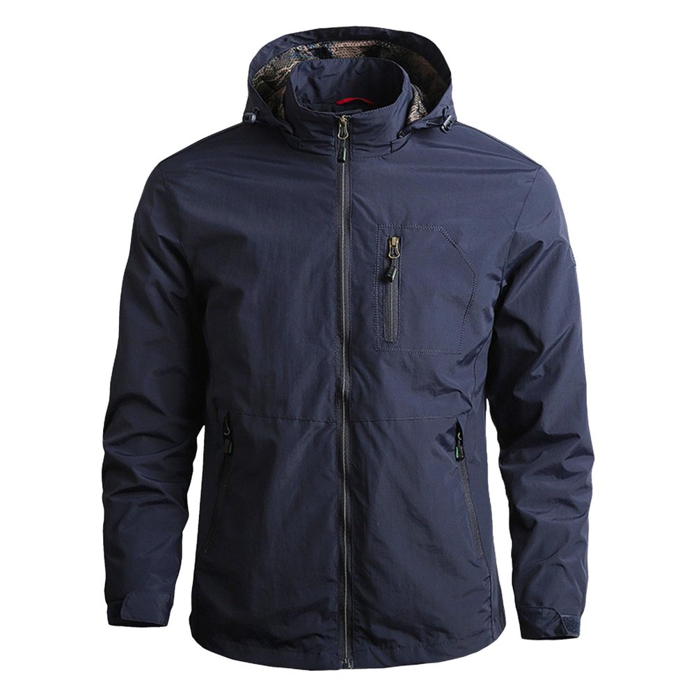 Mens Lightweight Softshell Hood Jacket Hiking Windbreaker Winter Outdoor Coats Windproof Running Travel Hooded Jackets (3X-Large,Dark Blue)