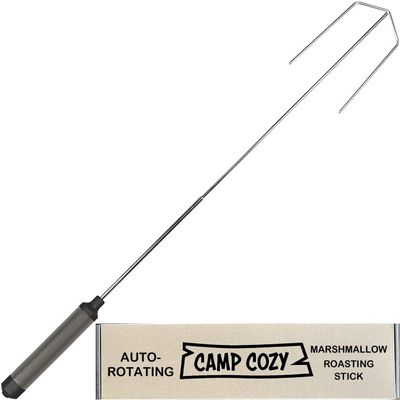 HotRod 32" Auto-Rotating Campfire Roasting Stick Kids Safety S'mores Stick Marshmallow Skewer Hot Dog Fork Outdoor Accessory Camping Premium Gear Gray