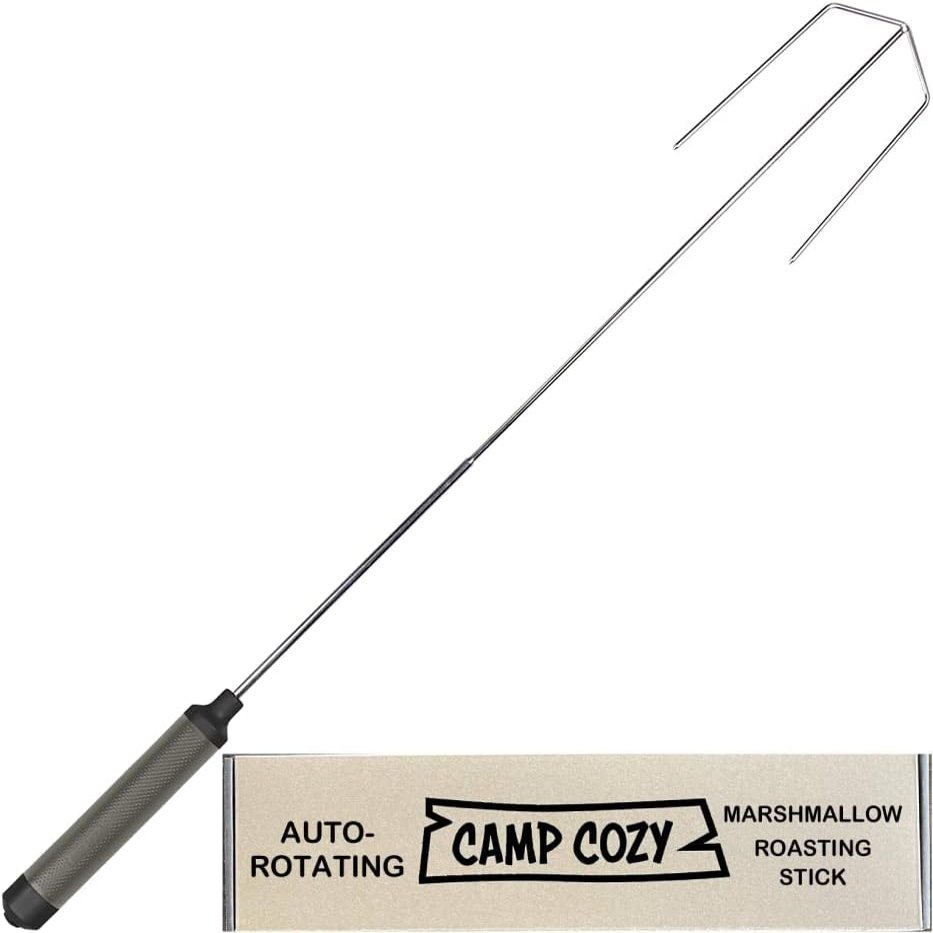 HotRod 32" Auto-Rotating Campfire Roasting Stick Kids Safety S'mores Stick Marshmallow Skewer Hot Dog Fork Outdoor Accessory Camping Premium Gear Gray