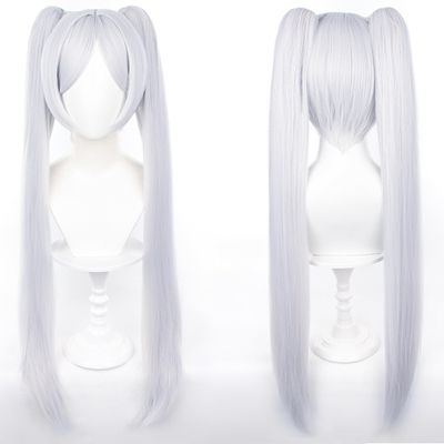 maysuwell Cosplay Wig Pigtail White Long Straight Hair With Bang Ponytail Costume Hair Adult Halloween Wigs for Women