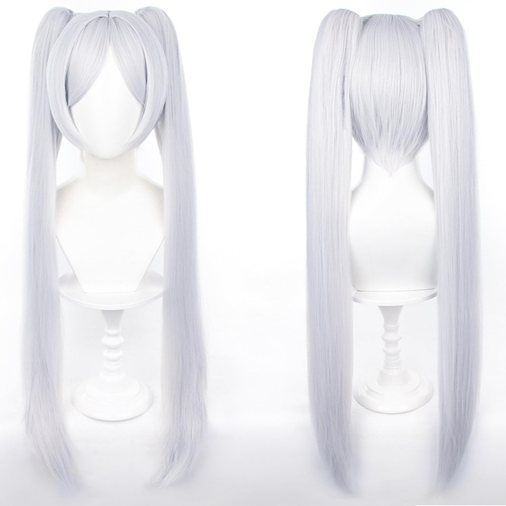 maysuwell Cosplay Wig Pigtail White Long Straight Hair With Bang Ponytail Costume Hair Adult Halloween Wigs for Women