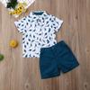 Karwuiio Toddler Baby Boy Summer Outfits Short Sleeve Button Down Print Shirt with Shorts 2PCS Hawaiian Clothes (Dinosaur Print Blue, 4-5 Years) view 2