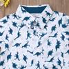 Karwuiio Toddler Baby Boy Summer Outfits Short Sleeve Button Down Print Shirt with Shorts 2PCS Hawaiian Clothes (Dinosaur Print Blue, 4-5 Years) view 3