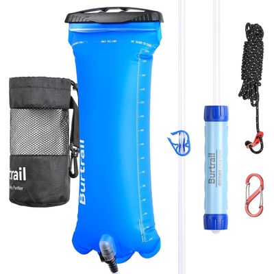 Burtrail Gravity-Fed Water Filtration System, Portable Gravity Water Filter Camping, Hiking, Backpacking & Emergency Preparedness Water Purifier Survival, 0.01 Micron Water Filter Straw & 3L Bag