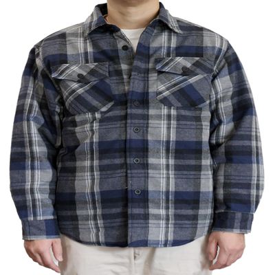 AIRNINE Men's Heavy Weight Quilted Lined Plaid Flannel Shirt Jacket (S to 5XL) (Navy/Grey_1128, Small)
