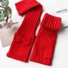 Flush of Dawn Lovely Bowknot Wool Gloves Women Elbow Long Fingerless Gloves Warm Knit Fleece Gloves Long Sleeve Winter Gloves (Red), Large view 2