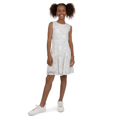 Speechless Girls' Allover Lace Skater Party Dress, Off White, 14