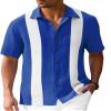 Mens Vintage Bowling Shirts Short Sleeve Button Down Silk Shirts for Men Royal Blue view 1