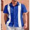 Mens Vintage Bowling Shirts Short Sleeve Button Down Silk Shirts for Men Royal Blue view 2